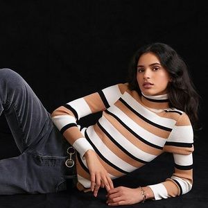 Anthropologie Maeve Neutral Striped Turtleneck XS